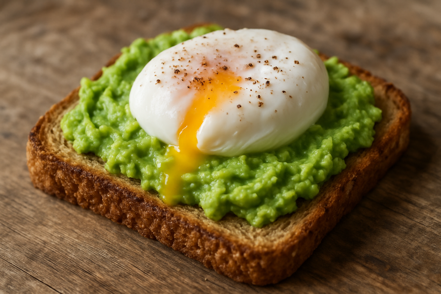 Whole grain toast with mashed avocado and poached egg served for a healthy fat loss meal.